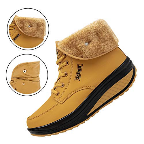 SAGUARO® Invierno Mujer Botas de Nieve Cuero Calientes Fur Botines Plataforma Bota Boots Ocasional Impermeable Anti Deslizante Zapatos (41 EU, Amarillo)