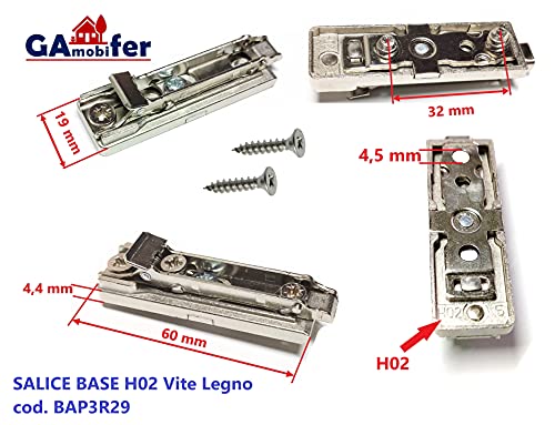 Salice - Bisagra universal con apertura de 110°, aplicación estándar (silenciosa depuradora, cuello: 0 base H02 V, madera)