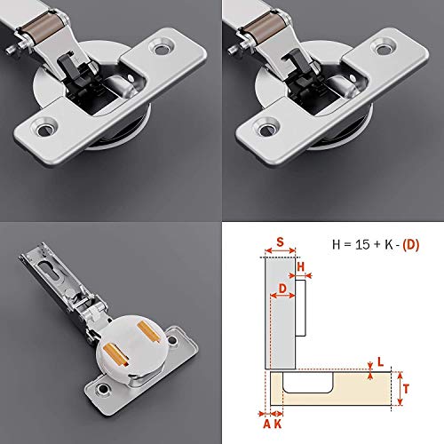 Salice - Bisagra universal con apertura de 110°, aplicación estándar (silenciosa depuradora, cuello: 0 base H02 V, madera)