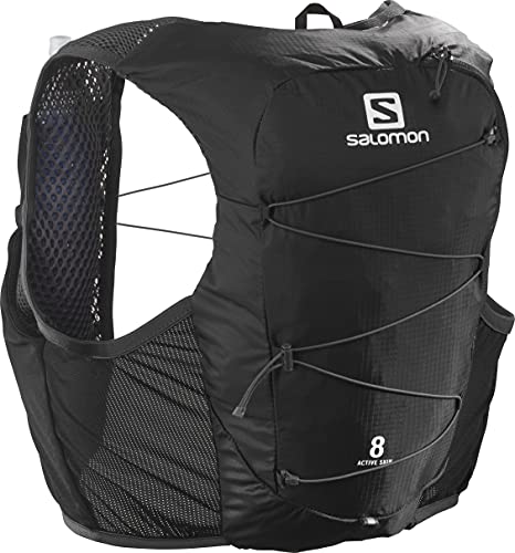 Salomon Active Skin 8 Set Chaleco de Hidratación Unisex, con Botella Blanda (2 x 500ml), Trail Running, Trekking y Senderismo, Negro, Medium