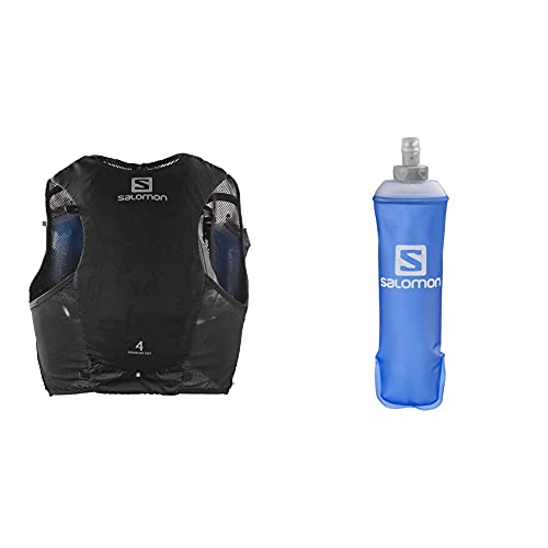 SALOMON Adv Hydra Vest 4 Chaleco De Hidratación 4L, 2 Botellas Softflask 500 Ml Incluidas, Unisex-Adult, Negro, Xl + Soft Flask Bidón Flexible 500Ml Trail Running Senderismo