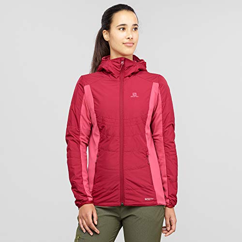 SALOMON Drifter Mid Hoodie W Chaqueta Reversible con Capucha, Mezcla de sintéticos, Mujer, Rojo/Rosa (Rio Red/Garnet Rose), S