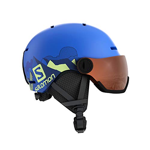 Salomon GROM Casco de esquí y Snowboard con Visor para niños, Carcasa In-Mould + Interior Espuma EPS, Azul (Pop Azule Mat/Univ.), S (49-53 cm)