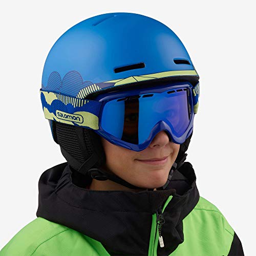 Salomon Juke, gafas de esquí para niños de 6 a 12 años, ideales para usuarios de gafas, clima variable, visera azul, sistema de flujo de aire, azul (azul medio), talla única