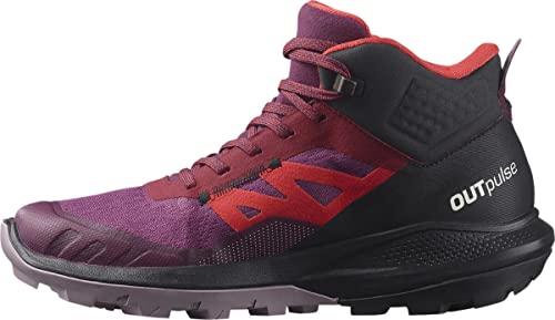 SALOMON Shoes OUTpulse Mid GTX W, Botas de Senderismo Mujer, Grape Wine/Vanilla Ice/Poppy Red, 41 1/3 EU