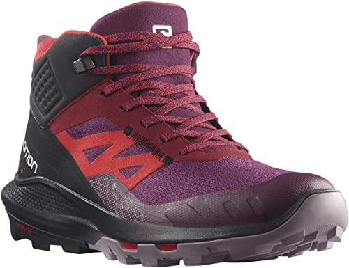 SALOMON Shoes OUTpulse Mid GTX W, Botas de Senderismo Mujer, Grape Wine/Vanilla Ice/Poppy Red, 41 1/3 EU