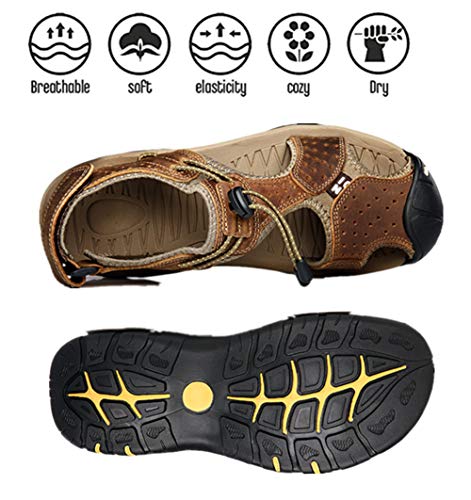 Sandalias Deportivas Hombres Verano Exterior Senderismo Zapatos Trekking Casual Zapatos de Montaña Cuero Sandalias de Playa(Marrón Oscuro,41/42 EU,26.5CM De talón a Dedo del pie