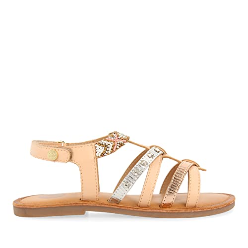 SANDALIAS NUDE DE PIEL ESTILO ROMANAS CON BORDADO PARA NIÑA HAMPDEN