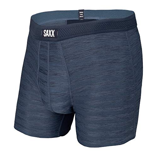 Saxx - Calzoncillos tipo bóxer para hombre con soporte integrado para ballpark, Denim oscuro jaspeado, M