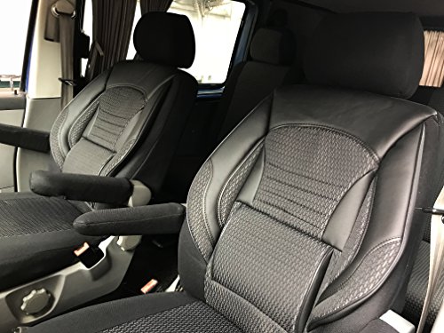 seatcovers by k-maniac Fundas de asiento para T5, T6, T6.1, Multivan, California, Combi, Caravelle, Transporter, Kasten del conductor asiento del copiloto, reposabrazos, diseño T41, color negro y gris