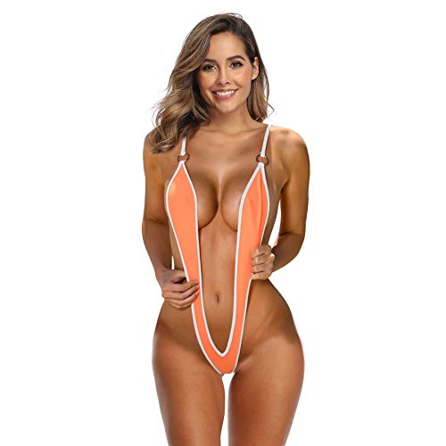 SHERRYLO Slingshot Bikini con cuello en V y tirantes, estilo Affaire Bikinis Extreme Micro G String Tanga Monokini Traje de baño - naranja - Talla Única