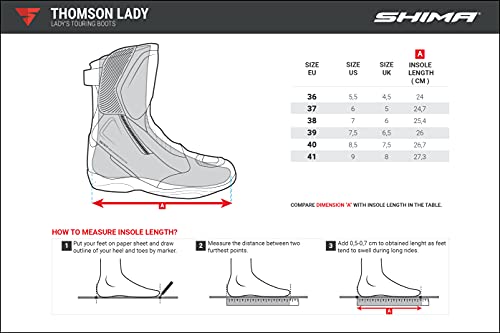 SHIMA Thomson Lady, Zapatos Moto Mujer | Reforzados Zapatos Moto de Cuero, Soporte para el tobillo, Suela Antideslizante, Mango de Cambio de Marchas (Negro, 36)