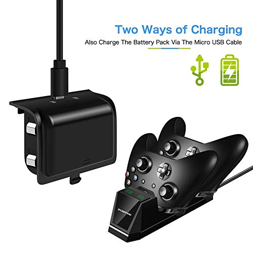 Shumeifang Estación de Carga rápida para Xbox One, Doble Estación de Carga Cargador Rápida con 2 Recargable Baterías de 1200mAh, para Controladores Inalámbricos Xbox One/S/X (Estilo Nuevo) - Negro