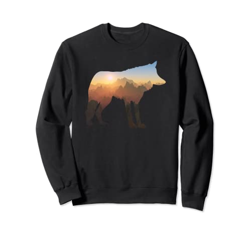 Silueta de montañas de lobo solitario Sudadera