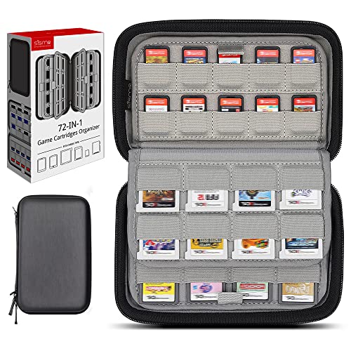 sisma Funda rígida para organizar 72 Cartuchos de Juego - Estuche de Viaje para Guardar 40 Juegos Switch y 32 Juegos 3DS 2DS DS - Negro