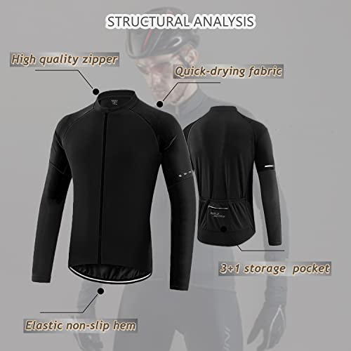 SOLO ACTFIT Maillot Ciclismo Hombre Manga Larga Secado Rápido Camiseta Ciclismo Respirable MTB Ropa Bicicleta Proteccion Solar Bicleta Camisa (M, Negro)