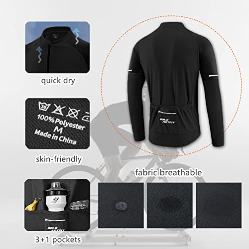 SOLO ACTFIT Maillot Ciclismo Hombre Manga Larga Secado Rápido Camiseta Ciclismo Respirable MTB Ropa Bicicleta Proteccion Solar Bicleta Camisa (M, Negro)