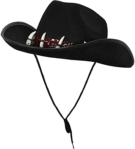 Sombrero australiano Outback Bush Tucker accesorio para disfraz de AUSTRALIA EXPLORER HAT CROCODILE HUNTER COSTUME HAT NEGRO CON DIENTES falsos (Negro) - Disponible en varios paquetes -