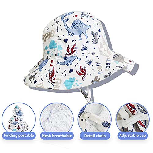 Sombrero para el Sol para niños pequeños Sombrero de Cubo de Dinosaurio de Verano para niños UPF50 Sombrero de Playa de ala Ancha Gorra con Forro de Malla para bebés y niñas de 2-5 años