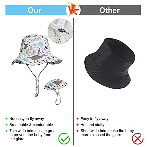 Sombrero para el Sol para niños pequeños Sombrero de Cubo de Dinosaurio de Verano para niños UPF50 Sombrero de Playa de ala Ancha Gorra con Forro de Malla para bebés y niñas de 2-5 años