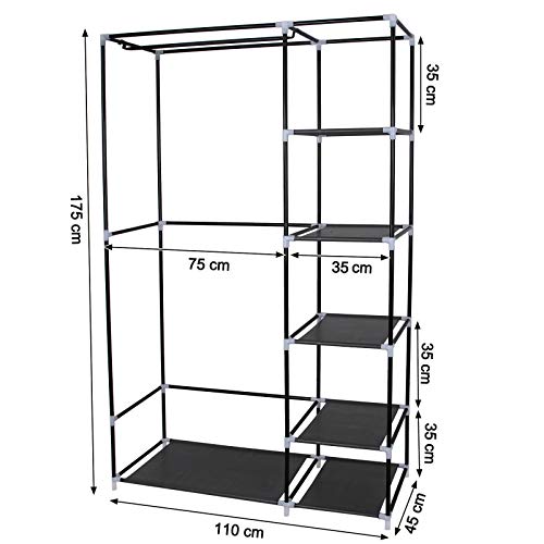 SONGMICS Armario de Tela, Organizador Textil Plegable, Zapatero, 175 x 110 x 45 cm, Color Negro LSF007