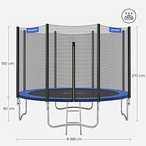 SONGMICS Cama Elástica de 305 cm (10 Pies), Trampolín para el Jardín Caja de Red de Seguridad, Postes Rectos Acolchados, TÜV Rheinland Prueba de Seguridad, Negro y Azul STR10FT