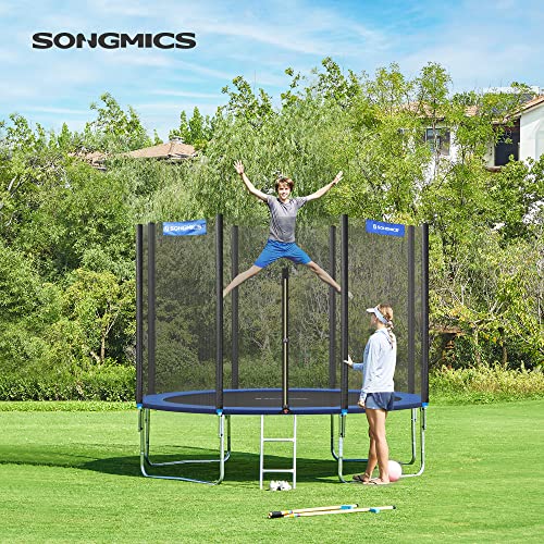 SONGMICS Cama Elástica de 305 cm (10 Pies), Trampolín para el Jardín Caja de Red de Seguridad, Postes Rectos Acolchados, TÜV Rheinland Prueba de Seguridad, Negro y Azul STR10FT