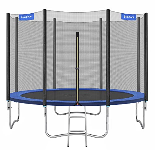 SONGMICS Cama Elástica de 305 cm (10 Pies), Trampolín para el Jardín Caja de Red de Seguridad, Postes Rectos Acolchados, TÜV Rheinland Prueba de Seguridad, Negro y Azul STR10FT