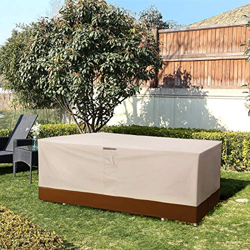 SONGMICS Funda Protectora para Mesa y sillas (Tejido Oxford 600D, para Muebles de jardín, Cubierta Impermeable, no destiñe, para Exteriores, 250 x 200 x 80 cm), Color Beige