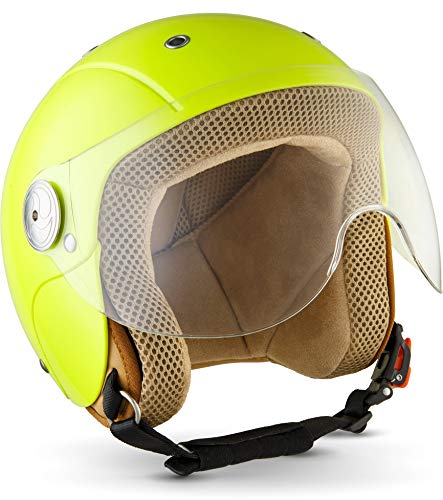 Soxon SK-55 Retro Casco Jet Ninos Moto, Multicolor/Neon, S (53-54cm)