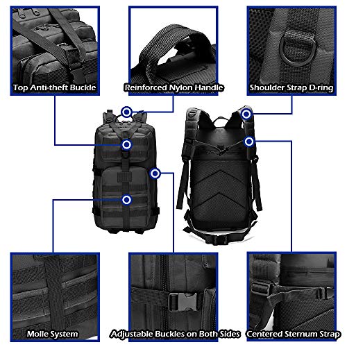 SPAHER Mochila Militar 35L Mochila Táctica Mochila Supervivencia Impermeable Mochila Caza Mochila MOLLE Negro Mochilas Hombre Deportivas Paquete de Asalto para Senderismo Mochila Hombre Pequeña