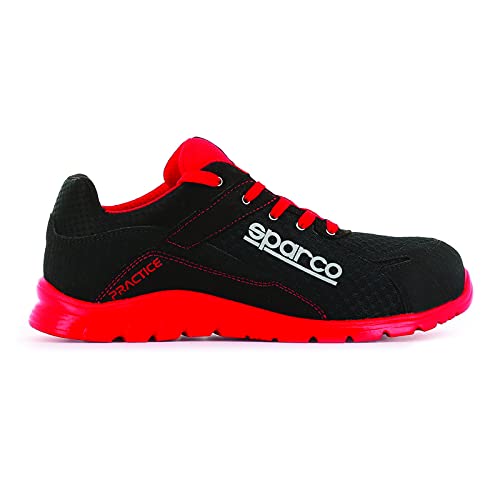 Sparco - Teamwork Scarpa Antinfortunistica Da Lavoro Bassa per UOMO E Donna Practice S1P SRC, Botas de Seguridad y contra Incendios Unisex Adulto, Nero/Rosso, 42 EU