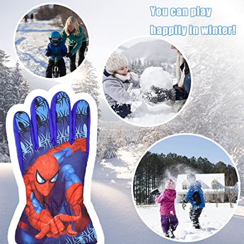 Spiderman Guantes de Esquí Tomicy Guantes de Spiderman de Dibujos Animados Cálidos e Impermeables para el Invierno para Niños Esquiando Montando Guantes de Dedo Completo