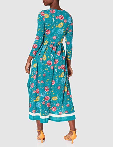 Springfield Vestido Midi Picos Cenefa, Verde, XS para Mujer