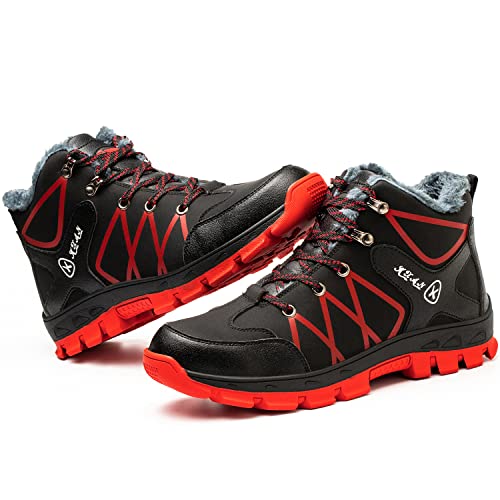 SROTER Mujer Hombre Invierno Botas de Seguridad Trabajo Zapatillas con Puntera de Acero Impermeables Botas de Nieve Zapatos de Trabajo Entrenador Unisex Zapatillas de Senderismo Rojo 42 EU