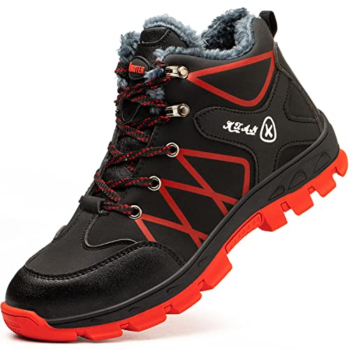 SROTER Mujer Hombre Invierno Botas de Seguridad Trabajo Zapatillas con Puntera de Acero Impermeables Botas de Nieve Zapatos de Trabajo Entrenador Unisex Zapatillas de Senderismo Rojo 42 EU