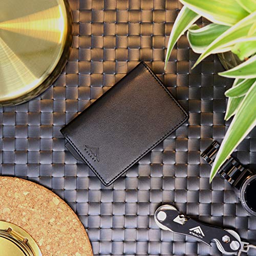 STEALTH Wallet - Cartera Delgada, Ligera y Minimalista con Tarjetero de Credito - Carteras Emergentes Seguras con Tarjeteros con Bloqueo RFID/NFC y Caja de Regalo (Aluminio Plata con Cuero Negro)