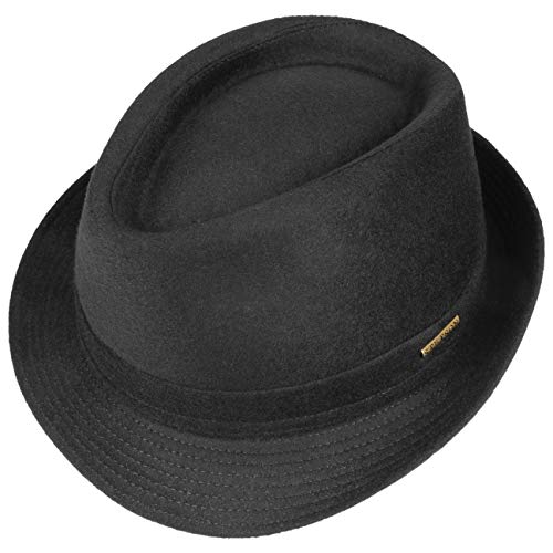 Stetson Benavides Trilby Sombrero Mujer/Hombre - Sombrero de Fieltro de Lana - Fabricado en Italia - Sombrero de Hombre Invierno con Revestimiento de teflón - Otoño/Invierno Negro 61 cm