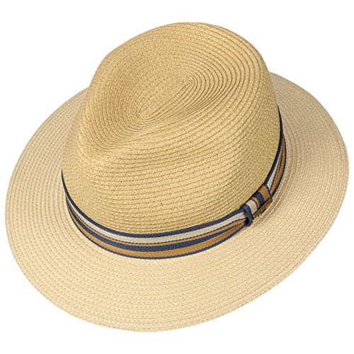 Stetson Sombrero de Paja Romaro Toyo Hombre - Traveller Verano Playa con Banda Grosgrain Primavera/Verano - L (58-59 cm) Beige