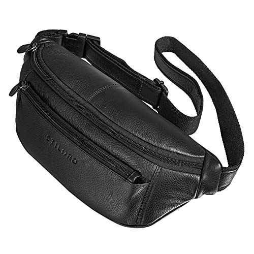 STILORD 'Bryce' Gran Riñonera Cuero Vintage Bolso de Cintura Hombre Bolsa Cadera o Cinturón para Deportes Running Fiestas Jogging Trekking Festival, Color:Negro