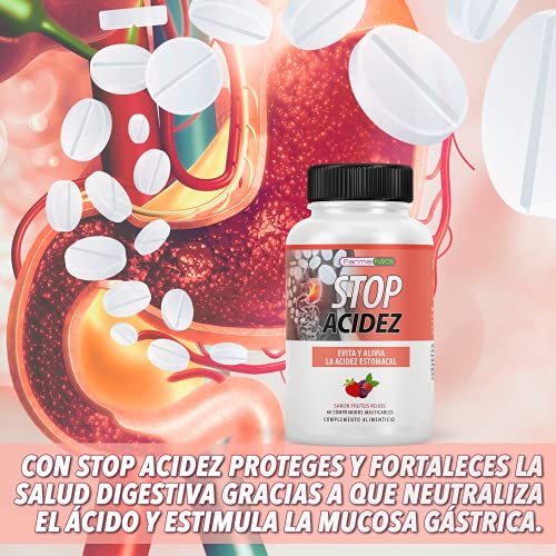 STOP ACIDEZ | Elimina y previene la acidez y el reflujo estomacal | Acción inmediata | Elimina el reflujo y el malestar de estómago | Mejora la salud digestiva | 60U sabor frutos rojos