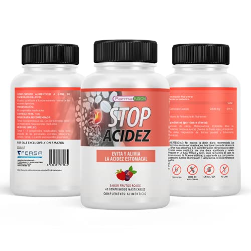 STOP ACIDEZ | Elimina y previene la acidez y el reflujo estomacal | Acción inmediata | Elimina el reflujo y el malestar de estómago | Mejora la salud digestiva | 60U sabor frutos rojos