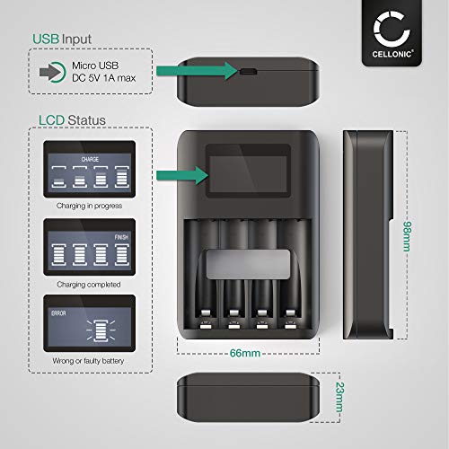 subtel® Batería de Repuesto AA NiMH Batterie 2600mAh (x4) para Sony Cyber-Shot DSC-H300 DSC-H200 DSC-H5 DSC-H1 DSC-H2, 4X AA 2600mAh + Cargador NH-AA-2DB, Accu Sustitución Camara, Battery