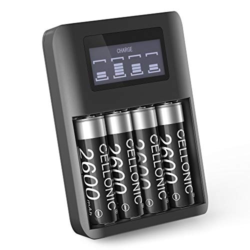 subtel® Batería de Repuesto AA NiMH Batterie 2600mAh (x4) para Sony Cyber-Shot DSC-H300 DSC-H200 DSC-H5 DSC-H1 DSC-H2, 4X AA 2600mAh + Cargador NH-AA-2DB, Accu Sustitución Camara, Battery