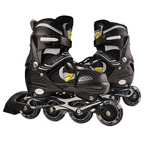 Sumeber Patines en línea para niños de tamaño ajustable con luces iluminadas, patines en línea para principiantes, adolescentes y niños (negro, L (5-8 UK/38-42 EU))