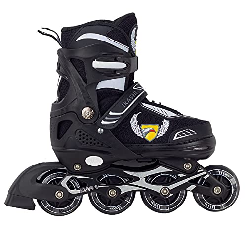 Sumeber Patines en línea para niños de tamaño ajustable con luces iluminadas, patines en línea para principiantes, adolescentes y niños (negro, L (5-8 UK/38-42 EU))