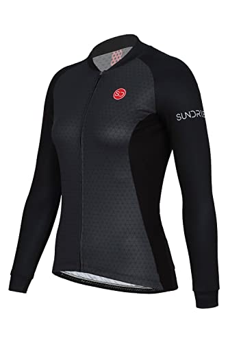 SUNDRIED Camiseta de Ciclismo de Manga Larga para Mujer Camiseta de Ciclismo de Carretera Camiseta de Ciclismo de montaña (Negro, M)