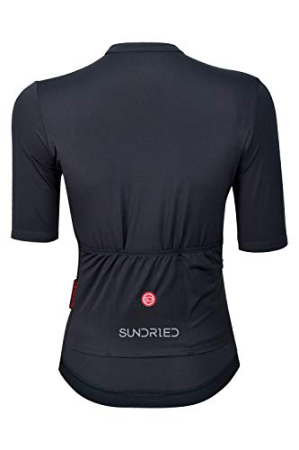 SUNDRIED Jersey Ciclo Mujer Negro de Manga Corta de Primera Calidad Ropa de la Bici de Lujo Italiana Telas Carretera y MTB (Negro, L)