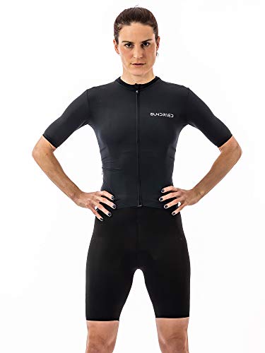 SUNDRIED Jersey Ciclo Mujer Negro de Manga Corta de Primera Calidad Ropa de la Bici de Lujo Italiana Telas Carretera y MTB (Negro, L)