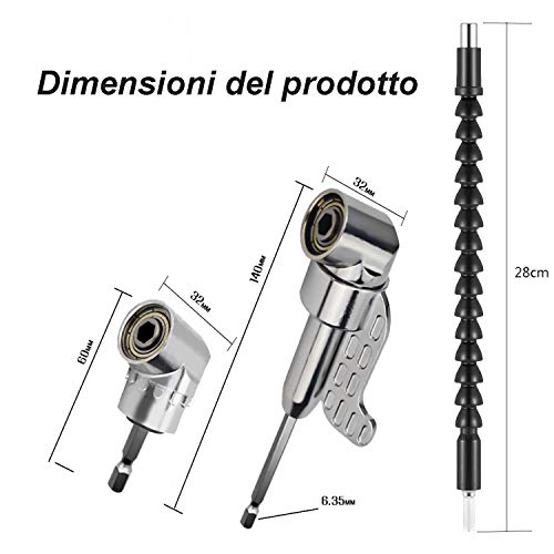 Taladro de ángulo recto JTENG 105 °Extensión ángulo de 1/4 de pulgada de 6 mm hexagonal Broca de destornillador de socket adaptador de portabrocas (3PCS)